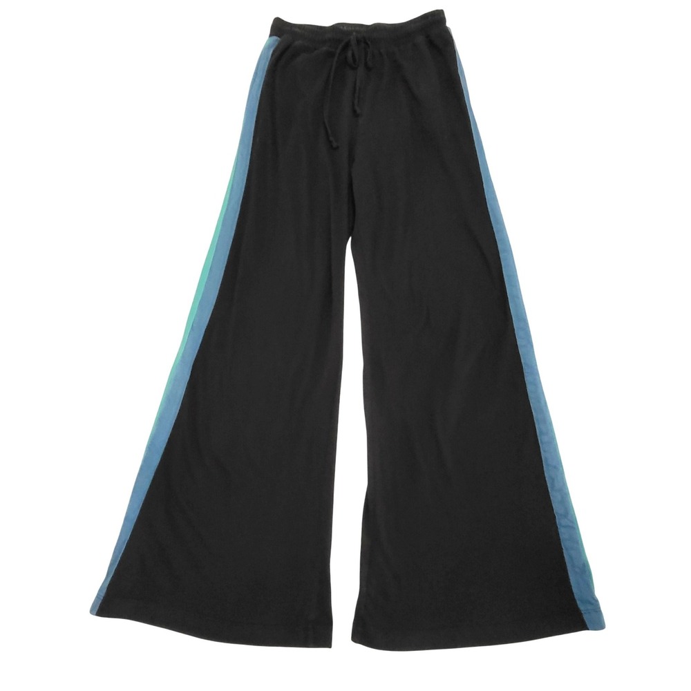 L*Space Black Wide Leg Blue Stripe Joggers Lounge Yoga Baggy Workout Pants M - Picture 2 of 9